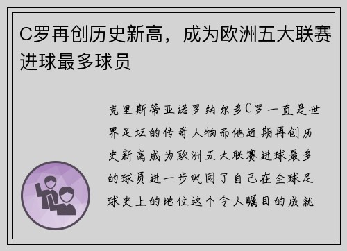C罗再创历史新高，成为欧洲五大联赛进球最多球员